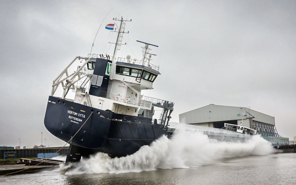 Vertom Groep laat tweede 7.000 DWT schip MV Vertom Cyta te water bij Thecla Bodewes Shipyards
